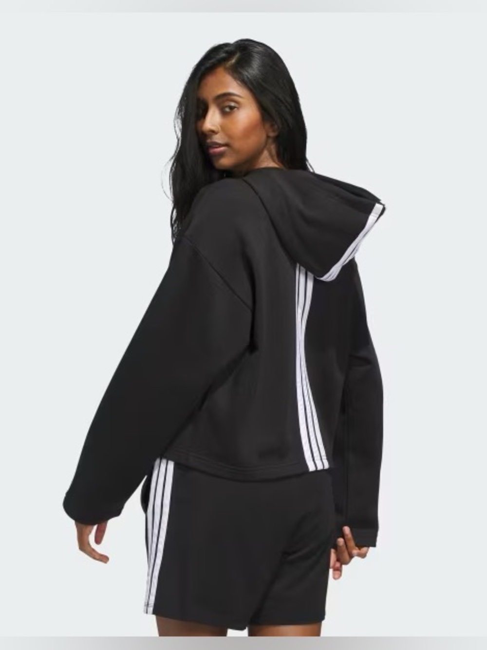 NWT! Adidas Women's Black 3-Stripe Oversized Fleece Hoodie Size L Gym Training